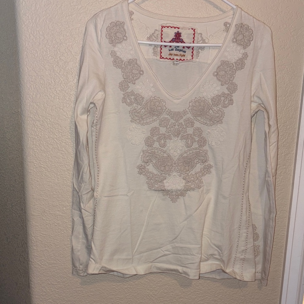 JW Embroidered V-Neck Long Sleeve Tunic